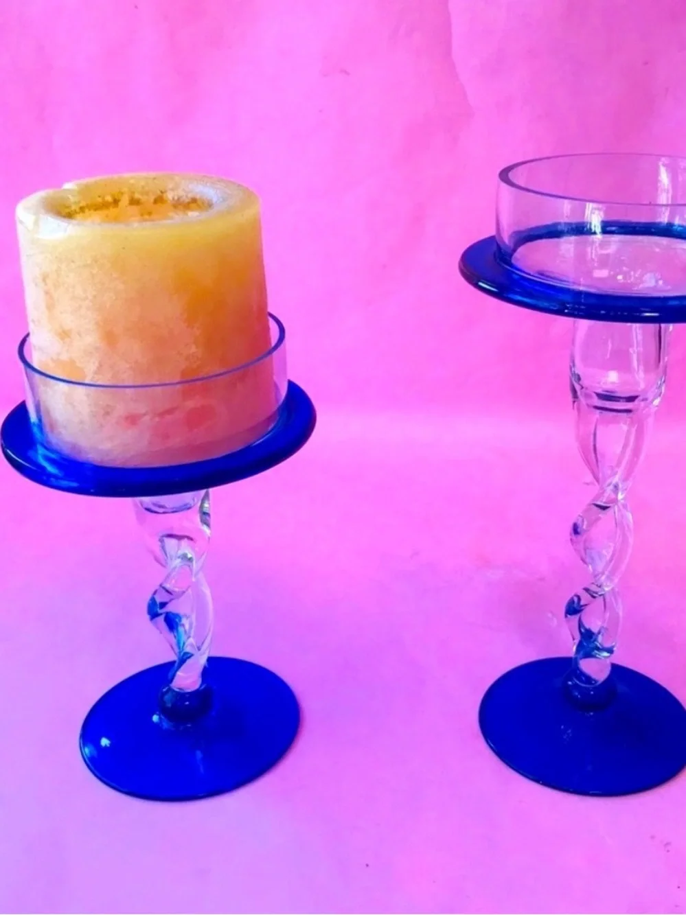 Unique crystal candle holders with twisted stems set of 2